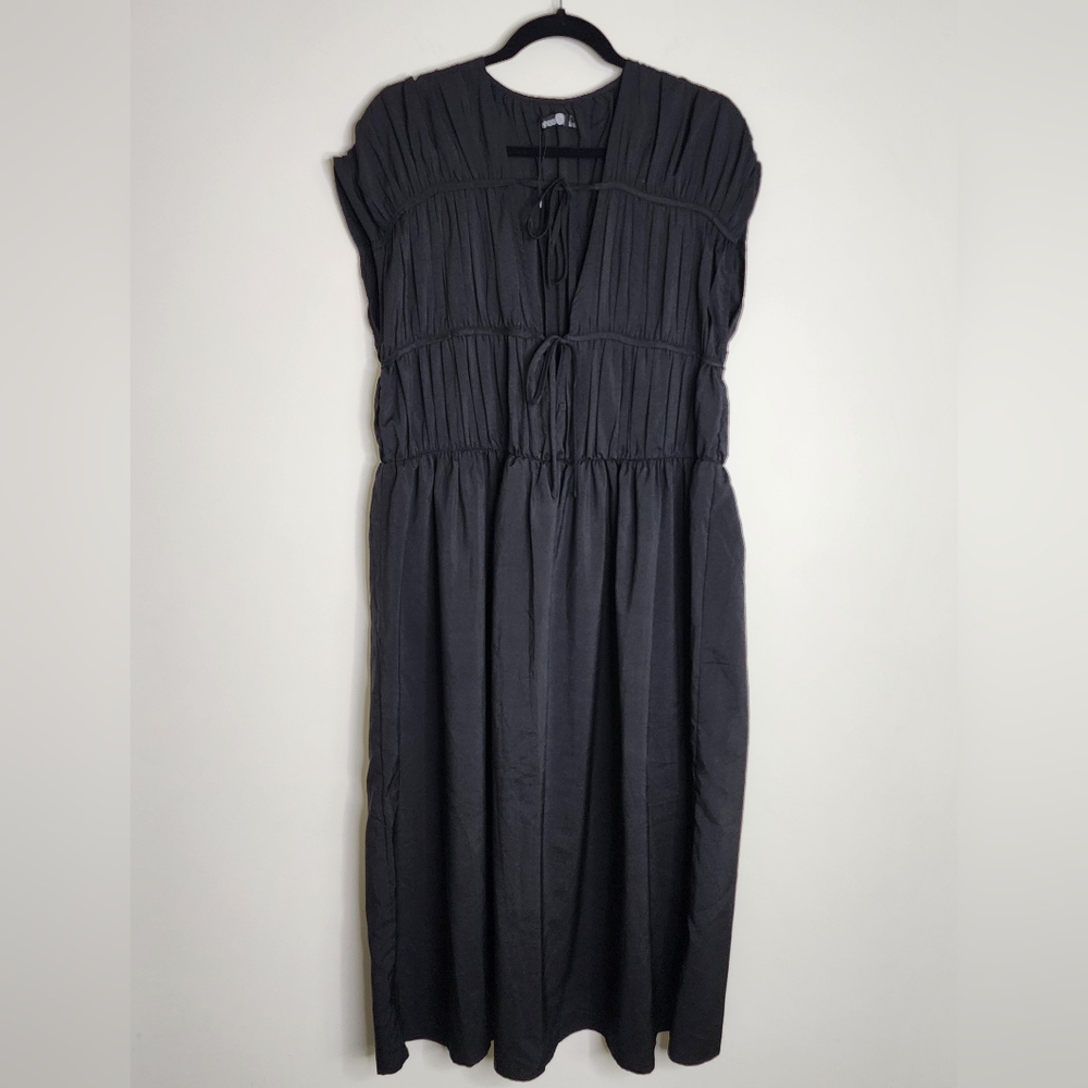 Boohoo Women's Tall Lightweight Black Tie Detail Midi Dress Size 10 Euro Summer
